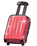 a cartoon drawing of a red suitcase with wheels .