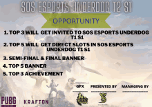 a poster for sos esports underdog t2 s1