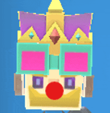 a clown with a red nose and a crown on his head .