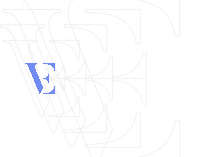 a blue letter e is surrounded by blue lines