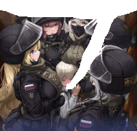 a group of female soldiers with one wearing a helmet that says fcb