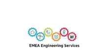 a banner for emea engineering services with gears and icons on it