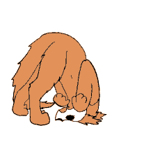 a cartoon drawing of a dog sticking its head upside down