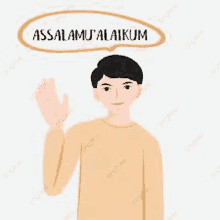 a man is waving his hand and talking with a speech bubble .