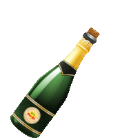 a green bottle of feliz cumple with a cork popping out of it