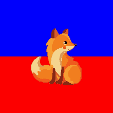 a red and blue background with a fox on it