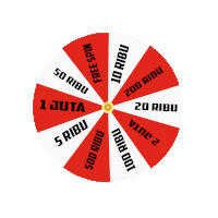 a red and white spinning wheel with the words free spin and 1 juta