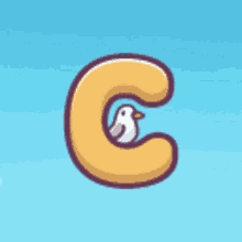 a letter c with a bird inside of it against a blue sky