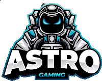 a logo for astro gaming shows a robot with a helmet on