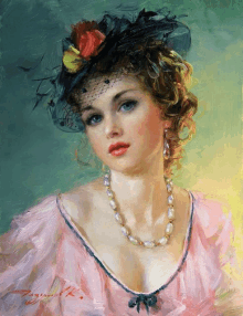 a painting of a woman wearing a pearl necklace