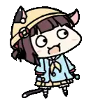 a cartoon of a girl wearing a cat hat and a cat tail .