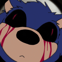 a close up of a cartoon character 's face with blood coming out of his eyes