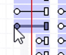 a mouse pointer is pointing to a purple square in a grid