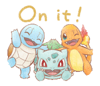 a drawing of a turtle squirtle and charmander saying on it