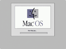 a mac os starting up screen with icons on the bottom