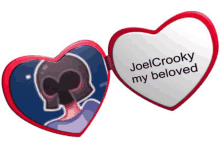 a heart shaped locket that says joelcrooky my beloved on it