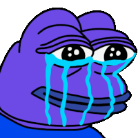 a purple frog is crying with blue tears coming out of its eyes