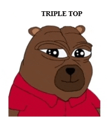 a cartoon bear wearing a red shirt with the words triple top written below it