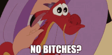 a cartoon of a dragon with the words " no bitches " on the bottom