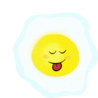 a cartoon drawing of a fried egg with a smiley face sticking out its tongue