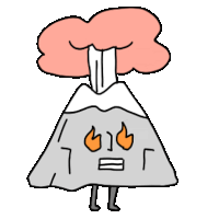 a cartoon drawing of a volcano with flames and smoke coming out of it 's mouth .