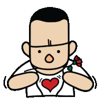 a cartoon of a man with a heart on his shirt