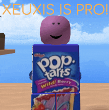 a box of pop tarts with a purple face on top