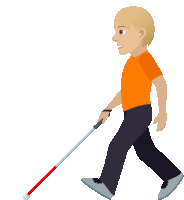 a blind man is walking with a cane