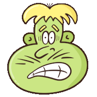 a cartoon drawing of a green monster with yellow hair and a big mouth