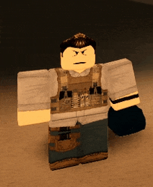 a roblox character is wearing a vest and holding a black glove