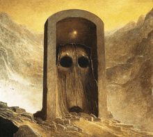 a painting of a doorway with a face in the middle