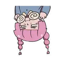 a cartoon of a girl with pink hair and glasses is upside down