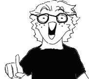 a black and white drawing of a man wearing glasses and a black shirt giving a thumbs up .