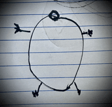 a black and white drawing of a turtle on a piece of lined paper