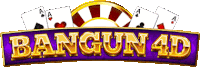 a logo for bangun 4d with playing cards and a roulette wheel