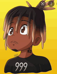 a cartoon drawing of juice wrld wearing a black t-shirt with the number 999 on it