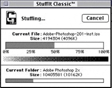 a computer screen shows a progress bar for stuffit classic .