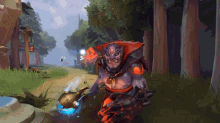 a video game character with a red cape holding a torch