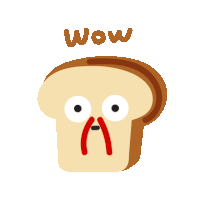 a cartoon drawing of a slice of bread with the word wow written below it