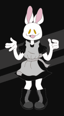 a cartoon of a white rabbit wearing a black and white dress