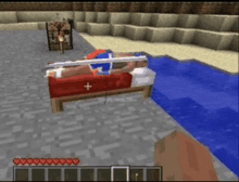 a person is laying on a bed in a video game called minecraft