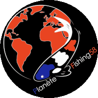 a logo for planete 3 fishing 58 with a globe in the center