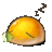 a cartoon illustration of a sleeping orange with a green leaf on its face .