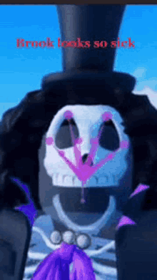 a picture of a skeleton wearing a top hat with the words brook looks so sick above it