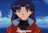a girl in a red jacket says congratulations while holding a key