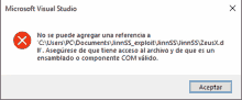 a microsoft visual studio error message is displayed in spanish