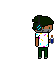 a pixel art drawing of a man holding a bottle of water .