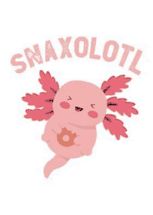 an axolotl is holding a donut in its mouth and smiling .