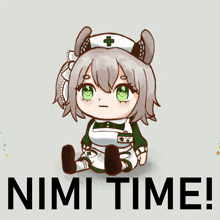 a drawing of a nurse with the words nimi time behind her