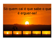 a picture of a sunset with the words so quem cai e que sabe o que é erguer-se